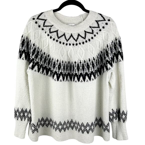 J.Jill Black & White Fair Isle Sweater – Classic Winter‎ Knit, Size XL - Picture 1 of 7